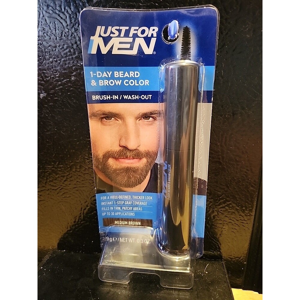 Just For Men MEDIUM BROWN Brush In Wash Out Beard Hair Brow Color Gray Coverage